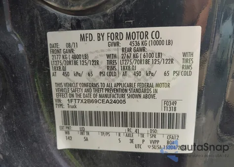 2012 Ford F-250 Lariat z USA, uszkodzony, nr VIN 1FT7X2B69CEA24005